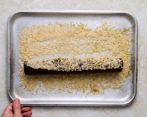 vegan shortbread roll in hazelnut crumb