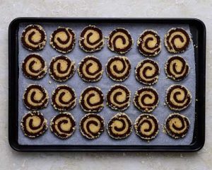 vegan swirl cookies on tray